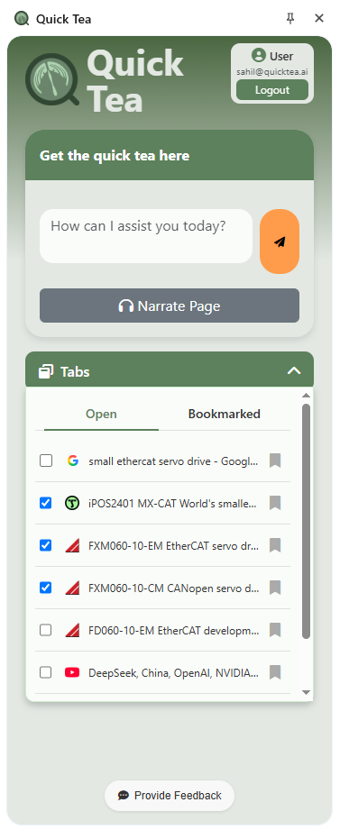 QuickTea Extension Screenshot